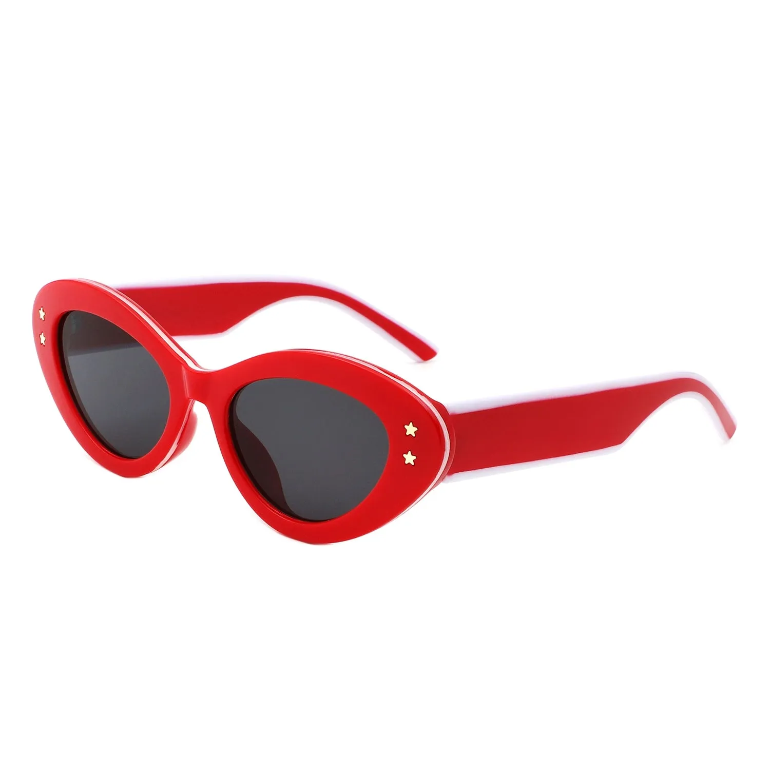 Rounded Cat Eye Sunglasses in Red & White