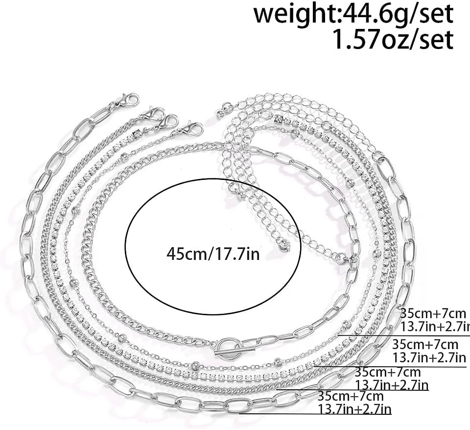 Rrdaily Trendy Gold Stackable Choker Necklace Set for Women Layered Paperclip Beaded Chain Link Necklaces OT Buckle Necklaces Jewelry Accessories
