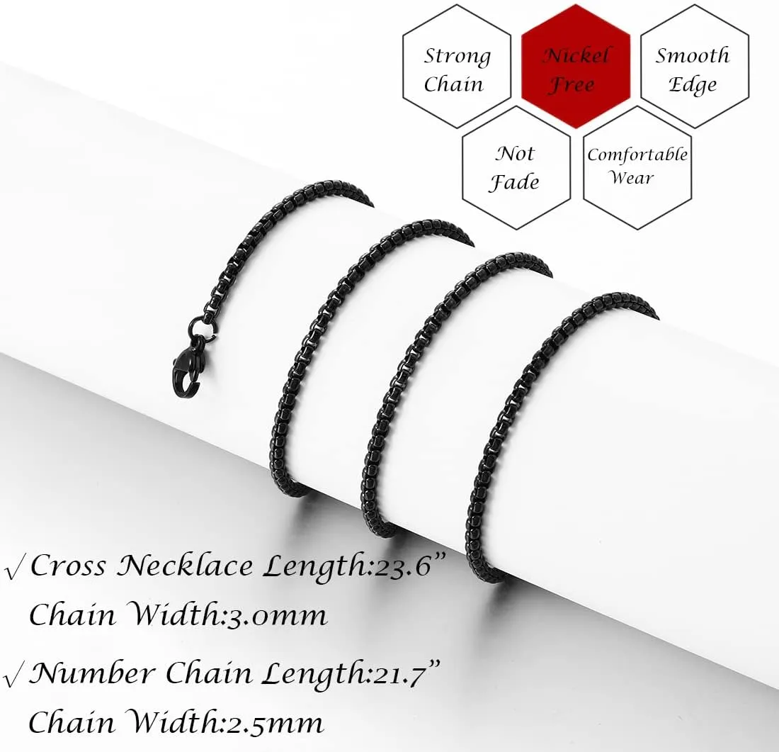 RWQIAN 2PCS Baseball Necklace for Boys Baseball Number Pendant Necklace Stainless Steel Mens Baseball Cross and Number Chain Set,I CAN DO ALL THINGS Strength Bible Verse Cross Necklace Sport Jewelry