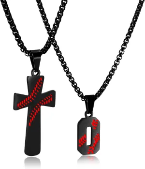 RWQIAN 2PCS Baseball Necklace for Boys Baseball Number Pendant Necklace Stainless Steel Mens Baseball Cross and Number Chain Set,I CAN DO ALL THINGS Strength Bible Verse Cross Necklace Sport Jewelry