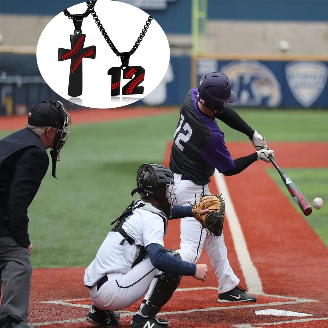 RWQIAN 2PCS Baseball Necklace for Boys Baseball Number Pendant Necklace Stainless Steel Mens Baseball Cross and Number Chain Set,I CAN DO ALL THINGS Strength Bible Verse Cross Necklace Sport Jewelry