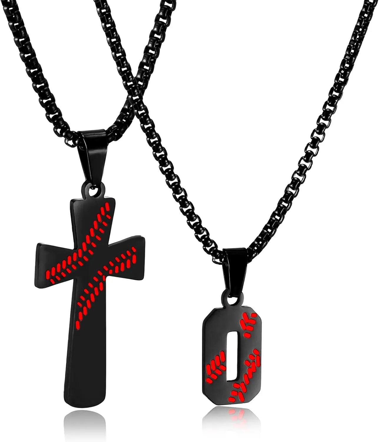 RWQIAN 2PCS Baseball Necklace for Boys Baseball Number Pendant Necklace Stainless Steel Mens Baseball Cross and Number Chain Set,I CAN DO ALL THINGS Strength Bible Verse Cross Necklace Sport Jewelry