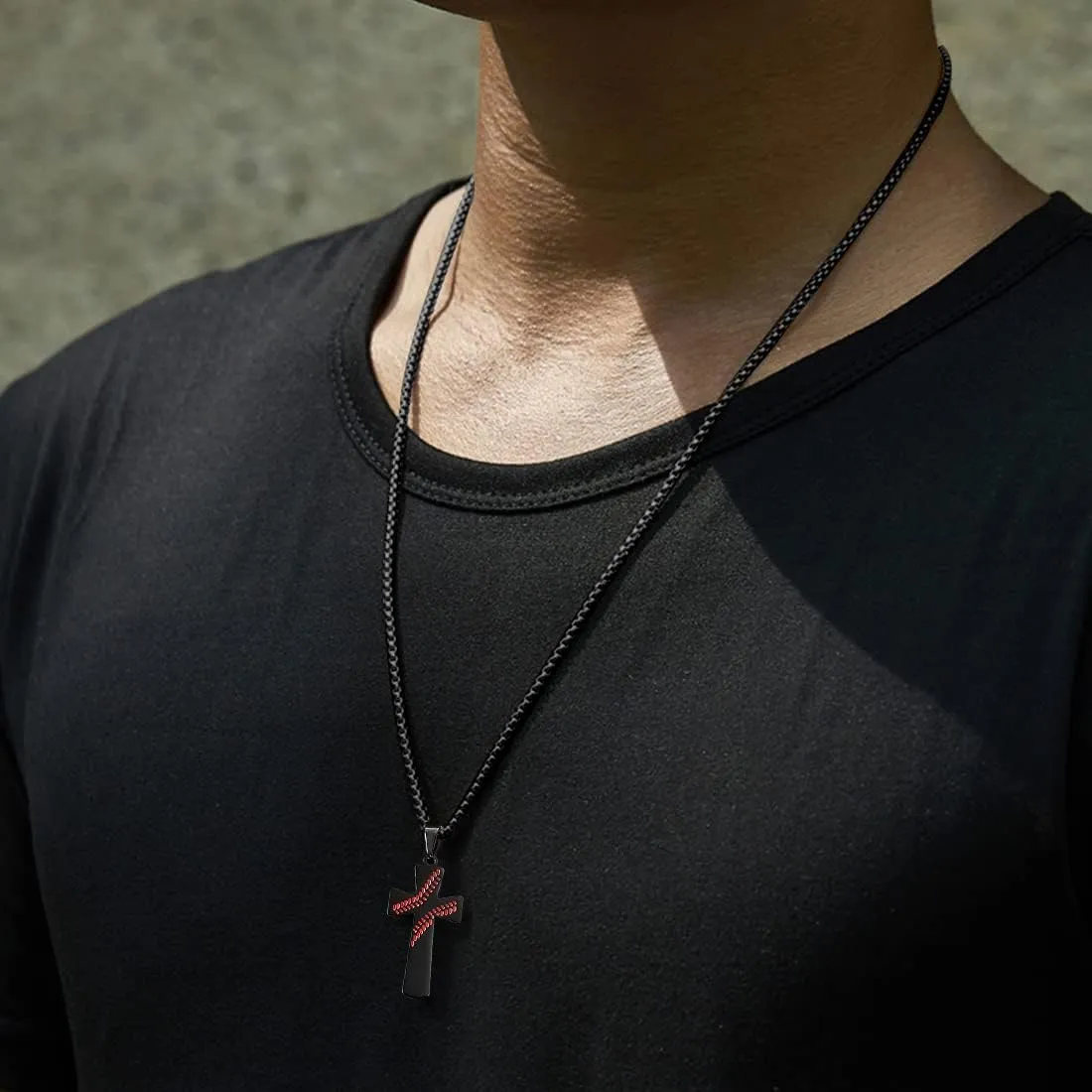 RWQIAN 2PCS Baseball Necklace for Boys Baseball Number Pendant Necklace Stainless Steel Mens Baseball Cross and Number Chain Set,I CAN DO ALL THINGS Strength Bible Verse Cross Necklace Sport Jewelry