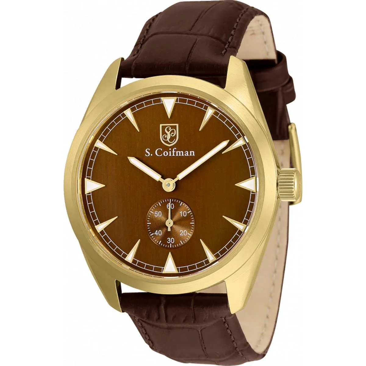 S. Coifman Men's Watch - Quartz Copper Dial Brown Leather Strap Yellow Case | SC0531