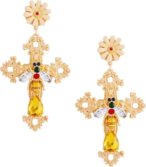Sacina Silver-tone-tone Flower Cross Dangle Earrings for Women, Gothic Victorian Vintage Earrings, Costume Jewelry, Christmas Jewelry Gift for Women