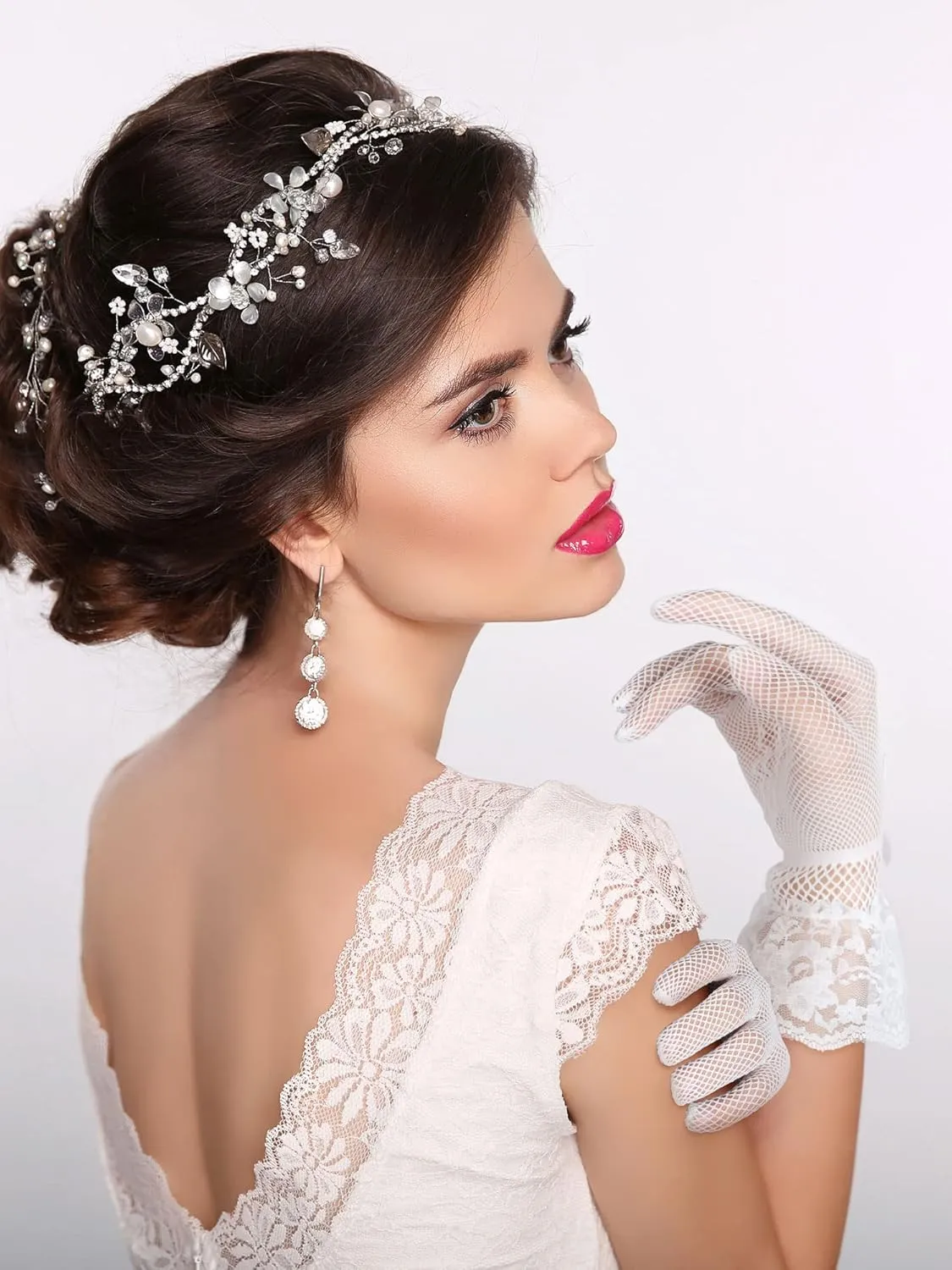 SATINIOR Women Lace Gloves Elegant Short Lace Tea Party Gloves for Women Wedding Dinner Party