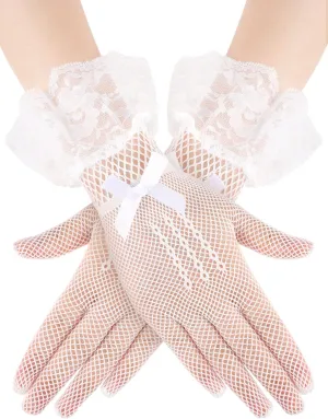 SATINIOR Women Lace Gloves Elegant Short Lace Tea Party Gloves for Women Wedding Dinner Party