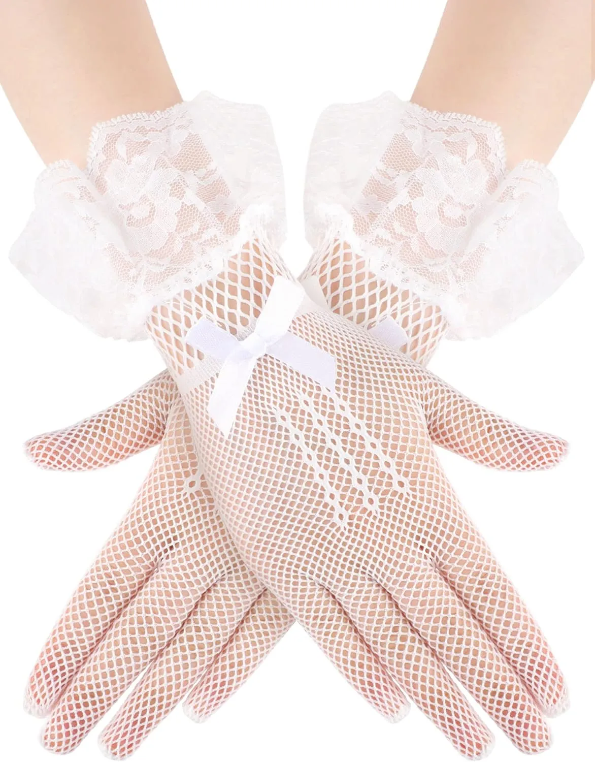 SATINIOR Women Lace Gloves Elegant Short Lace Tea Party Gloves for Women Wedding Dinner Party