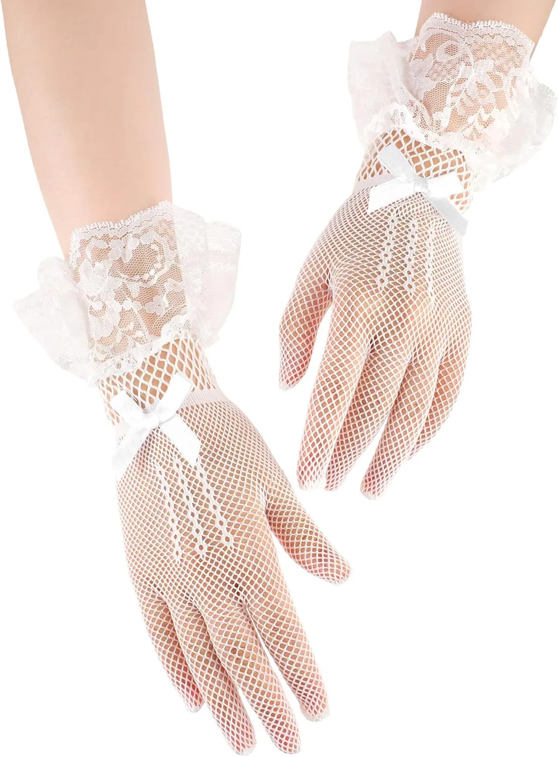 SATINIOR Women Lace Gloves Elegant Short Lace Tea Party Gloves for Women Wedding Dinner Party