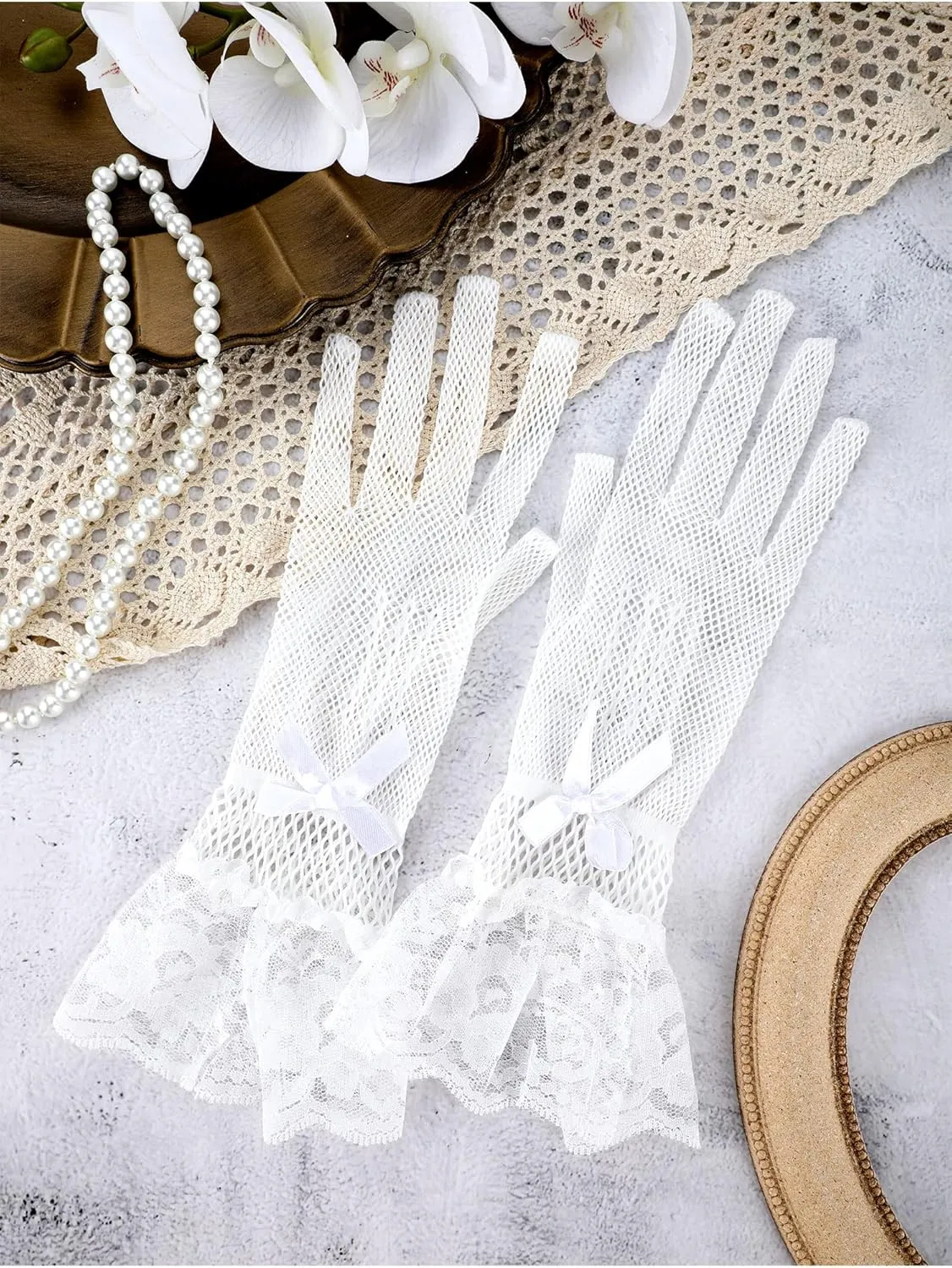 SATINIOR Women Lace Gloves Elegant Short Lace Tea Party Gloves for Women Wedding Dinner Party