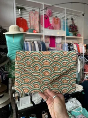 Scalloped Peach and Turquoise Clutch