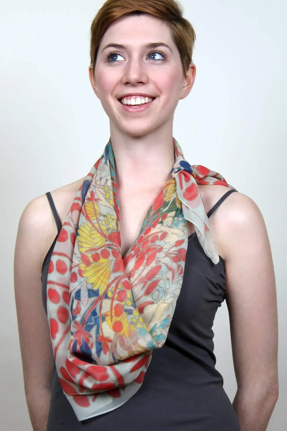 Scarf / Floral Print / Silk Chiffon / Square / Unisex
