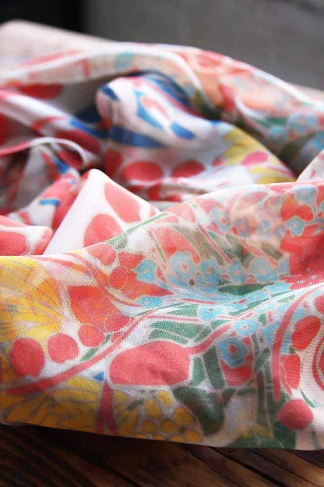 Scarf / Floral Print / Silk Chiffon / Square / Unisex