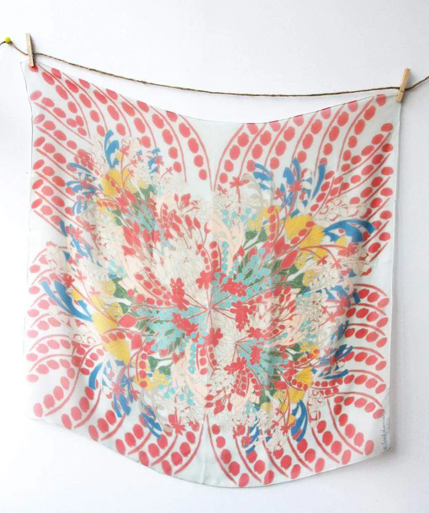 Scarf / Floral Print / Silk Chiffon / Square / Unisex