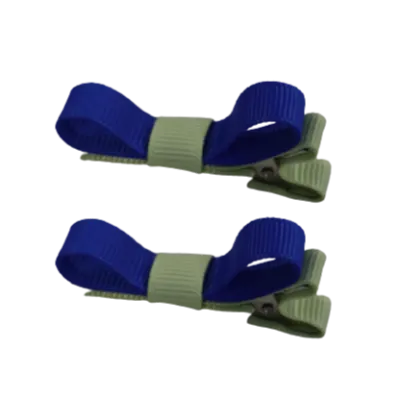 School Hair Accessories - Deluxe Hair Clips 2 Colour option (Set of 2) Pastel Green Base & Centre Ribbon (36 colours top)