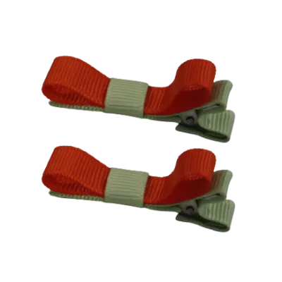 School Hair Accessories - Deluxe Hair Clips 2 Colour option (Set of 2) Pastel Green Base & Centre Ribbon (36 colours top)