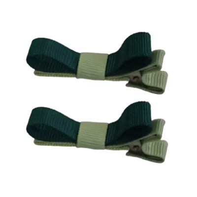 School Hair Accessories - Deluxe Hair Clips 2 Colour option (Set of 2) Pastel Green Base & Centre Ribbon (36 colours top)