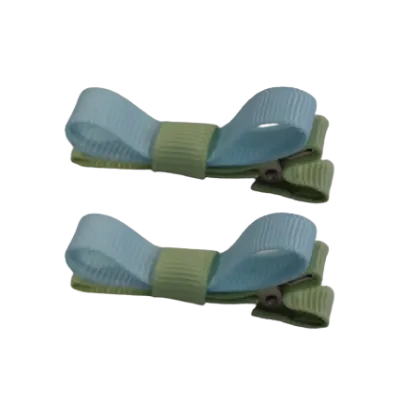 School Hair Accessories - Deluxe Hair Clips 2 Colour option (Set of 2) Pastel Green Base & Centre Ribbon (36 colours top)