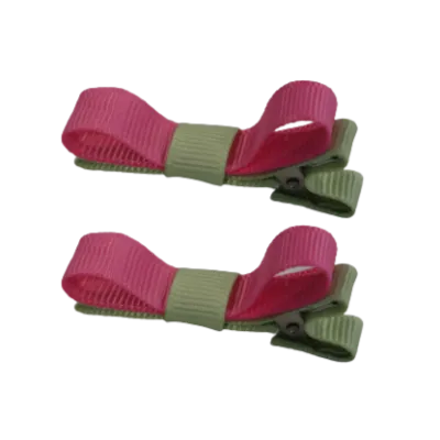 School Hair Accessories - Deluxe Hair Clips 2 Colour option (Set of 2) Pastel Green Base & Centre Ribbon (36 colours top)