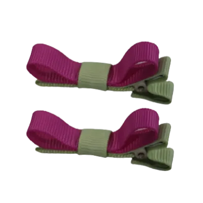 School Hair Accessories - Deluxe Hair Clips 2 Colour option (Set of 2) Pastel Green Base & Centre Ribbon (36 colours top)