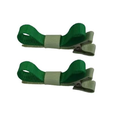 School Hair Accessories - Deluxe Hair Clips 2 Colour option (Set of 2) Pastel Green Base & Centre Ribbon (36 colours top)