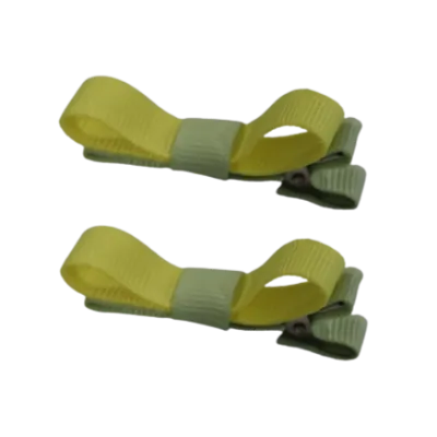 School Hair Accessories - Deluxe Hair Clips 2 Colour option (Set of 2) Pastel Green Base & Centre Ribbon (36 colours top)