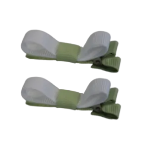 School Hair Accessories - Deluxe Hair Clips 2 Colour option (Set of 2) Pastel Green Base & Centre Ribbon (36 colours top)