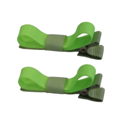 School Hair Accessories - Deluxe Hair Clips 2 Colour option (Set of 2) Pastel Green Base & Centre Ribbon (36 colours top)