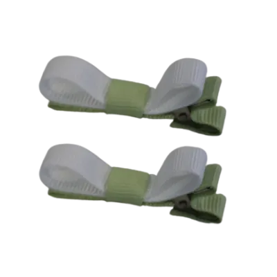 School Hair Accessories - Deluxe Hair Clips 2 Colour option (Set of 2) Pastel Green Base & Centre Ribbon (36 colours top)