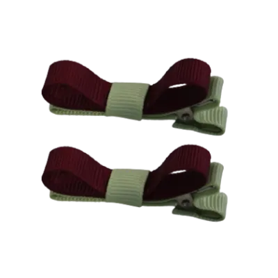 School Hair Accessories - Deluxe Hair Clips 2 Colour option (Set of 2) Pastel Green Base & Centre Ribbon (36 colours top)