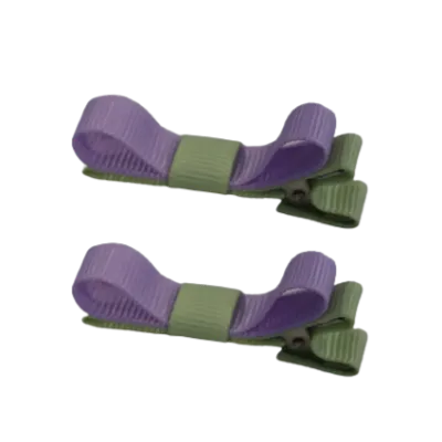 School Hair Accessories - Deluxe Hair Clips 2 Colour option (Set of 2) Pastel Green Base & Centre Ribbon (36 colours top)
