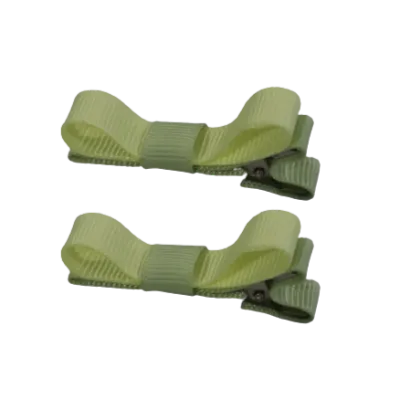 School Hair Accessories - Deluxe Hair Clips 2 Colour option (Set of 2) Pastel Green Base & Centre Ribbon (36 colours top)