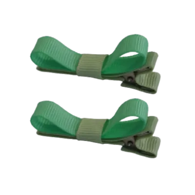 School Hair Accessories - Deluxe Hair Clips 2 Colour option (Set of 2) Pastel Green Base & Centre Ribbon (36 colours top)