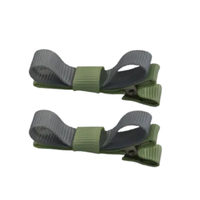 School Hair Accessories - Deluxe Hair Clips 2 Colour option (Set of 2) Pastel Green Base & Centre Ribbon (36 colours top)