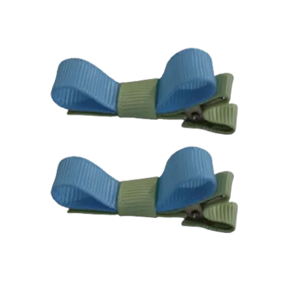 School Hair Accessories - Deluxe Hair Clips 2 Colour option (Set of 2) Pastel Green Base & Centre Ribbon (36 colours top)