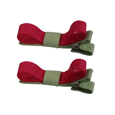 School Hair Accessories - Deluxe Hair Clips 2 Colour option (Set of 2) Pastel Green Base & Centre Ribbon (36 colours top)