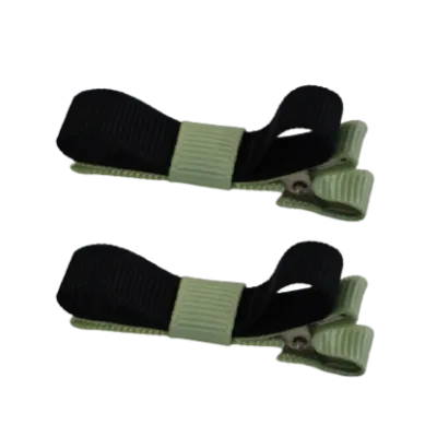 School Hair Accessories - Deluxe Hair Clips 2 Colour option (Set of 2) Pastel Green Base & Centre Ribbon (36 colours top)