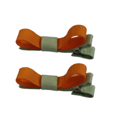 School Hair Accessories - Deluxe Hair Clips 2 Colour option (Set of 2) Pastel Green Base & Centre Ribbon (36 colours top)