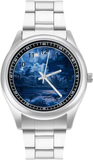Sea Thundering Ocean Wave Seascape Watches Stainless Steel Band Wristwatch Business Dress Watch for Work Home