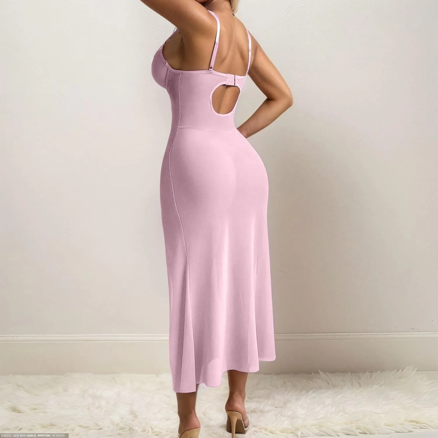 Seductive Mesh Sheer Maxi Lingerie Dress with Underwire and Thong 2 Piece Set for Night Out and