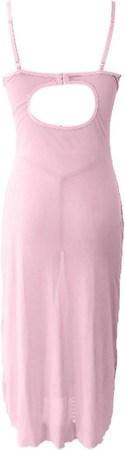 Seductive Mesh Sheer Maxi Lingerie Dress with Underwire and Thong 2 Piece Set for Night Out and