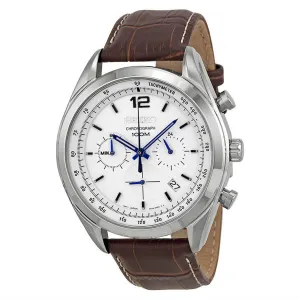 Seiko Men's Chronograph Watch - White Dial Brown Leather Strap | SSB095P1