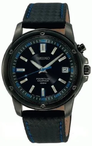 Seiko SNQ099 Men's Perpetual Calendar Sport Black Ionic Plated Watch