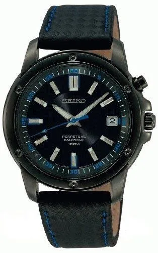 Seiko SNQ099 Men's Perpetual Calendar Sport Black Ionic Plated Watch