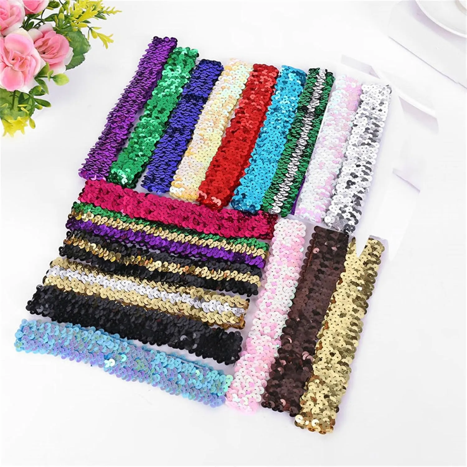 Sequin Headbands Elastic Stretch Sparkly Fashion Headband for Teen Girl Women Hairband Sport Head Band Carnival Party