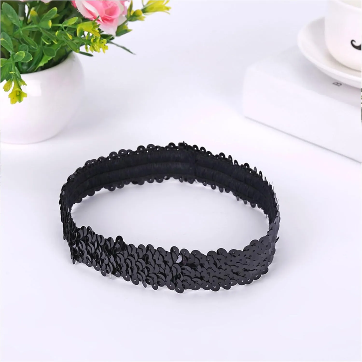 Sequin Headbands Elastic Stretch Sparkly Fashion Headband for Teen Girl Women Hairband Sport Head Band Carnival Party
