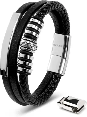 SERASAR Premium Leather Bracelet Men | Stainless Steel Magnetic Clasp | Three Colors | Jewelry Box Included