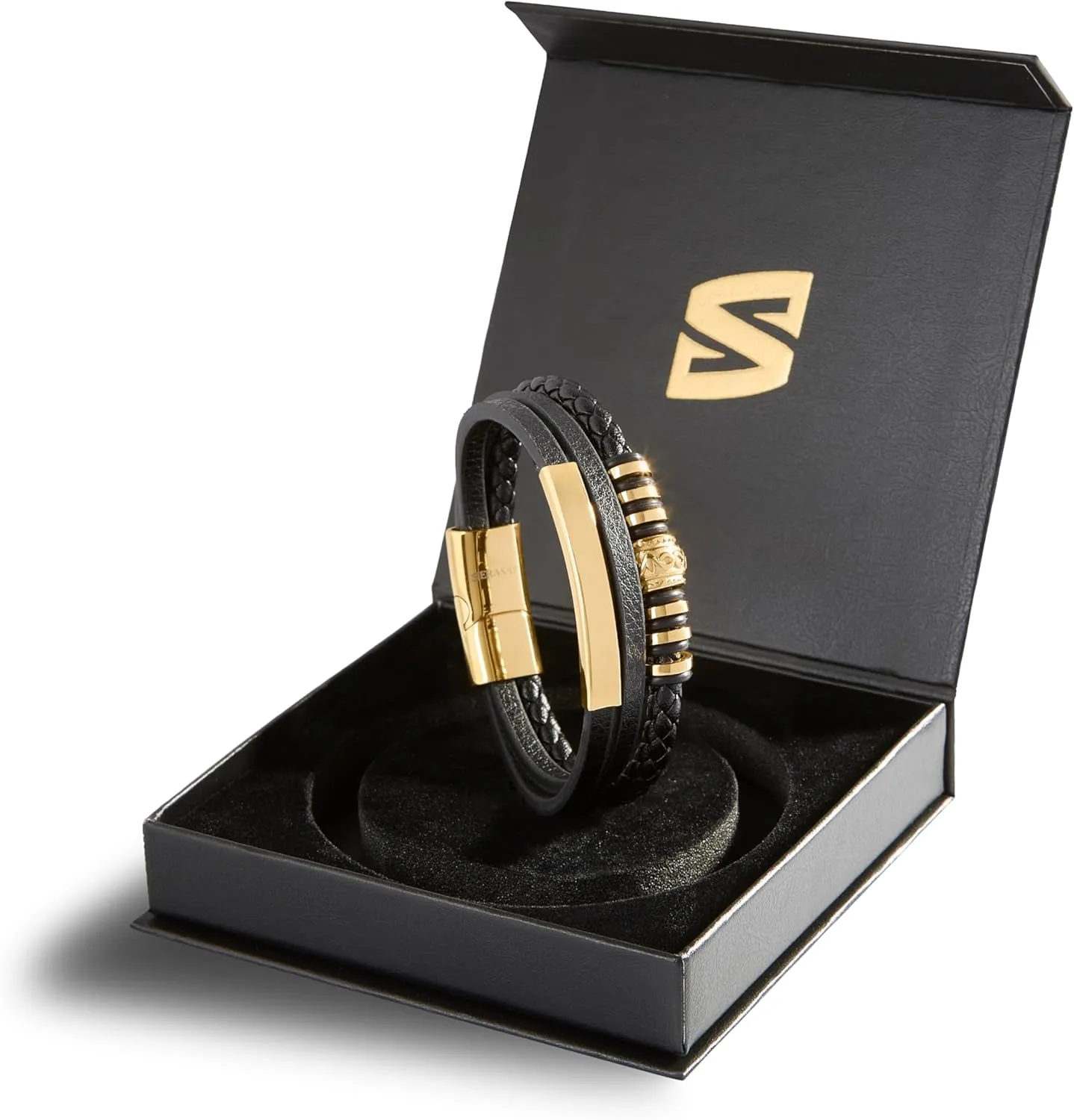 SERASAR Premium Leather Bracelet Men | Stainless Steel Magnetic Clasp | Three Colors | Jewelry Box Included
