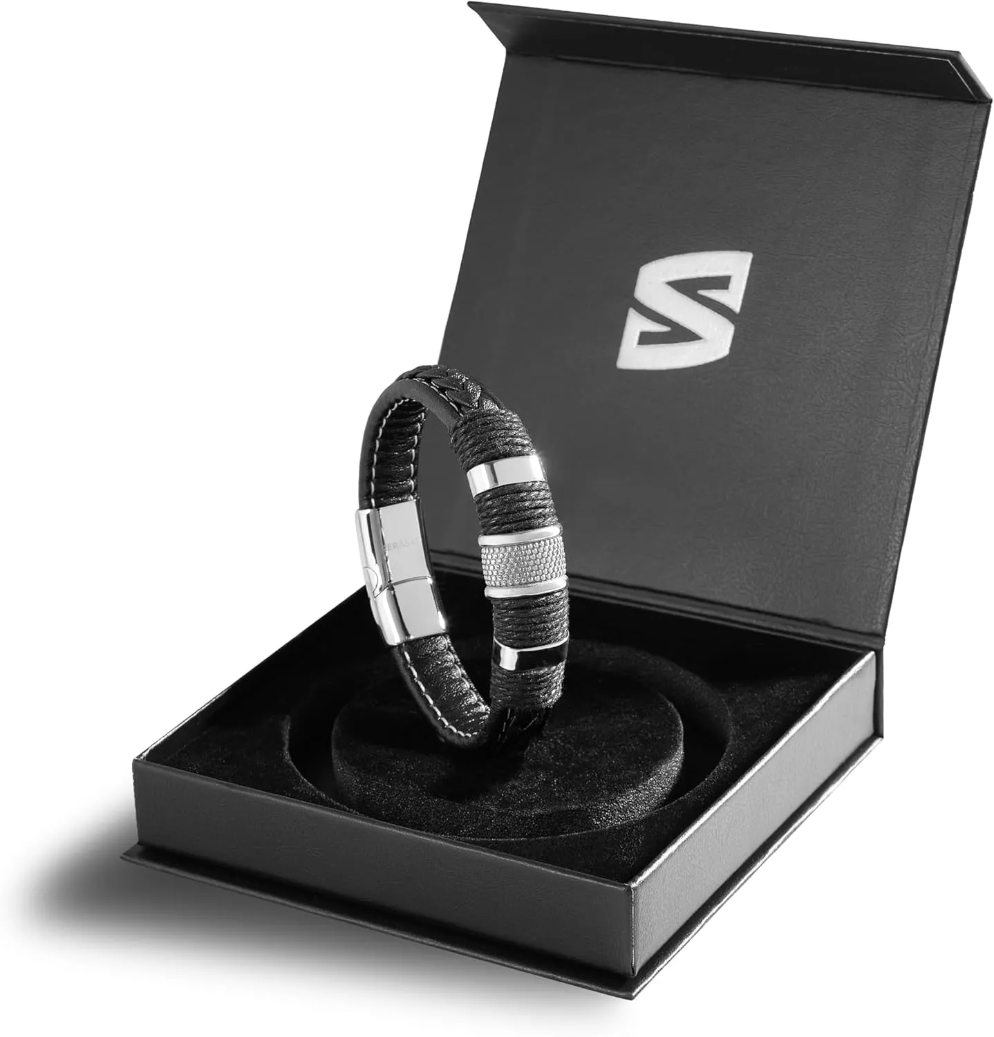 SERASAR Premium Leather Bracelet Men | Stainless Steel Magnetic Clasp | Three Colors | Jewelry Box Included