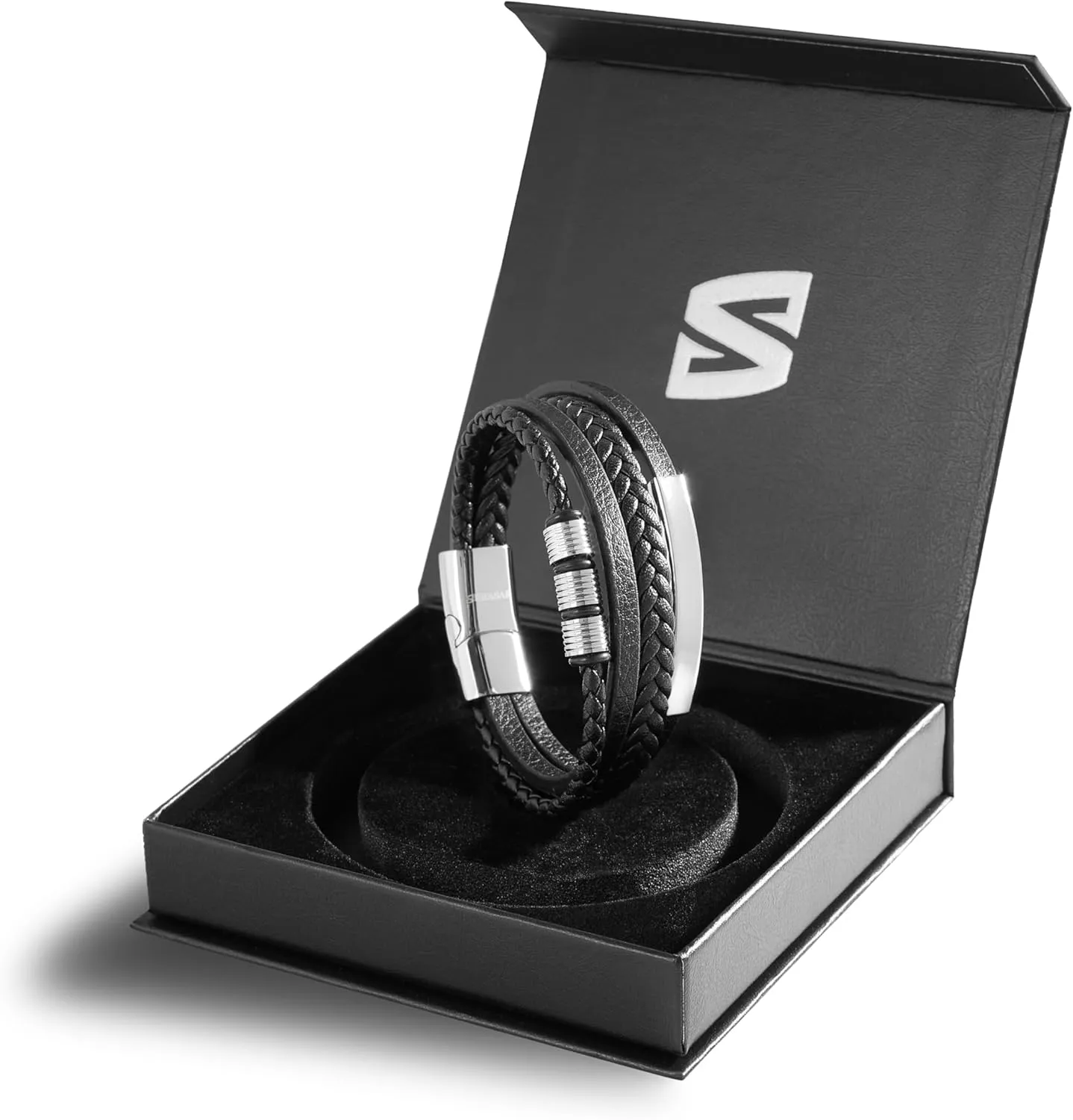 SERASAR Premium Leather Bracelet Men | Stainless Steel Magnetic Clasp | Three Colors | Jewelry Box Included
